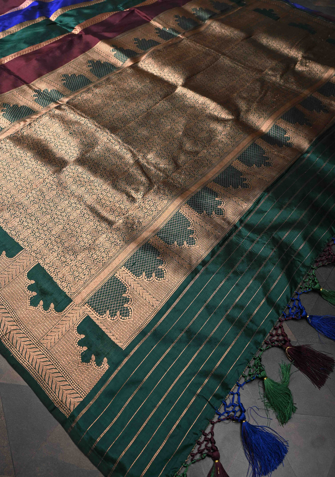 Multicolor Banarasi Katan silk saree with Rangkaat Style Jharokha Pattern and Zari Border | SILK MARK CERTIFIED