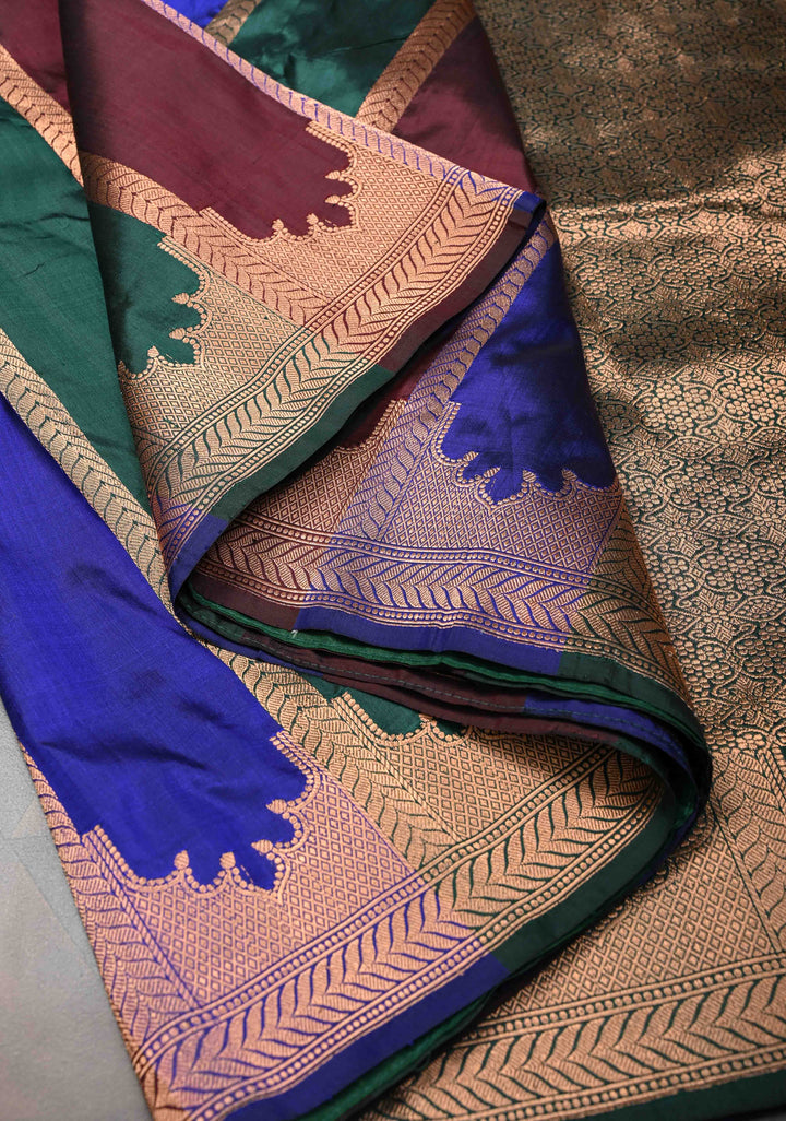 Multicolor Banarasi Katan silk saree with Rangkaat Style Jharokha Pattern and Zari Border | SILK MARK CERTIFIED