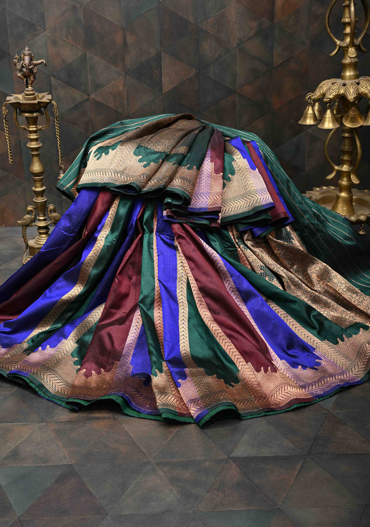 Multicolor Banarasi Katan silk saree with Rangkaat Style Jharokha Pattern and Zari Border | SILK MARK CERTIFIED