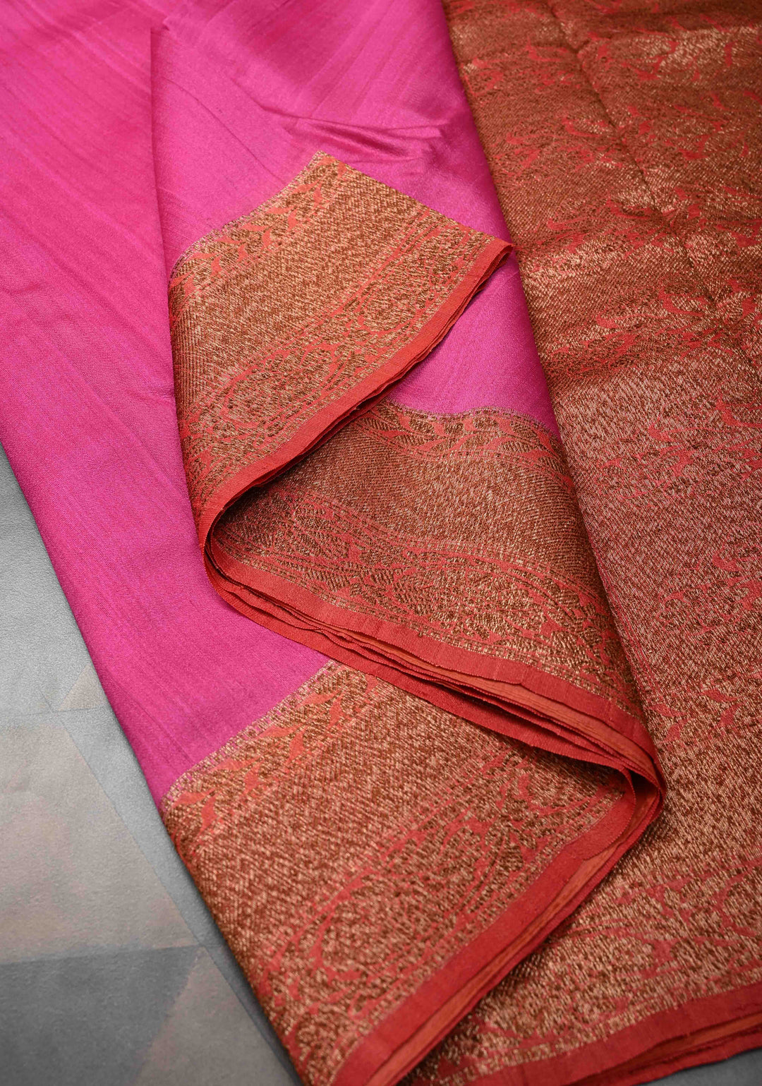 Dark Pink Banarasi Tussar Georgette Saree with Contrast Zari Border | SILK MARK CERTIFIED