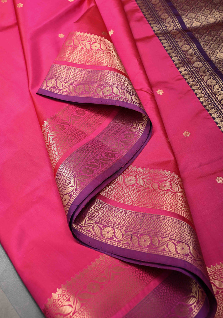 Red Wine Pure Banarasi Katan Silk Saree with Chunri Buttis and Zari Border | SILK MARK CERTIFIED
