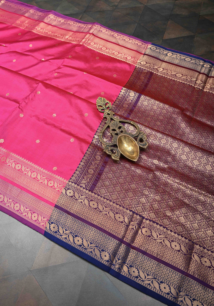 Red Wine Pure Banarasi Katan Silk Saree with Chunri Buttis and Zari Border | SILK MARK CERTIFIED