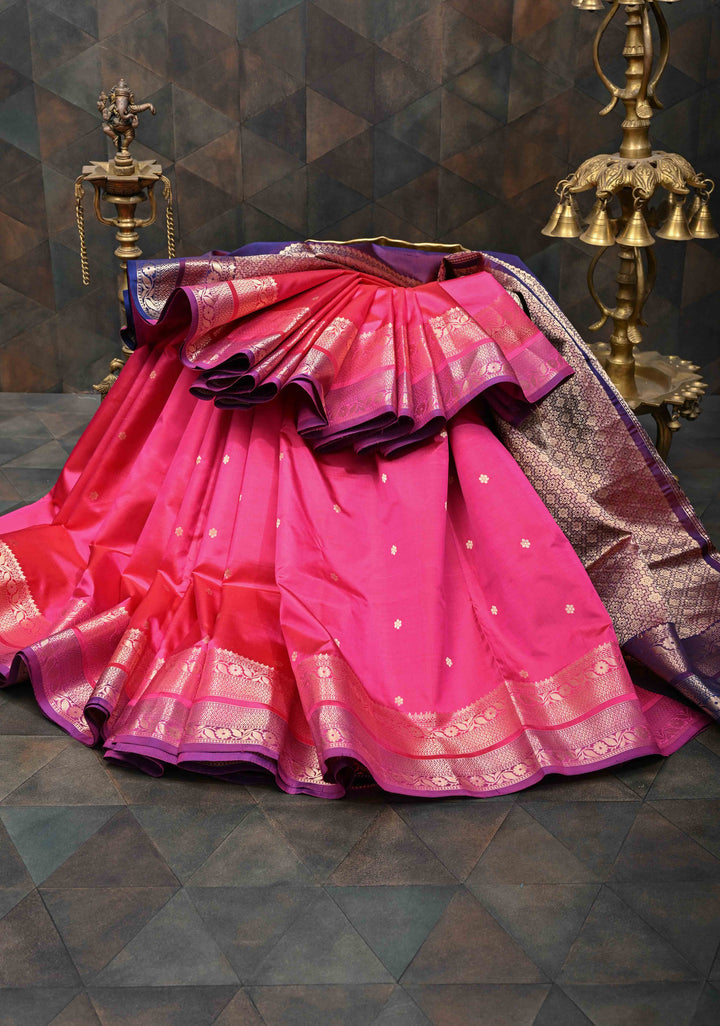 Red Wine Pure Banarasi Katan Silk Saree with Chunri Buttis and Zari Border | SILK MARK CERTIFIED