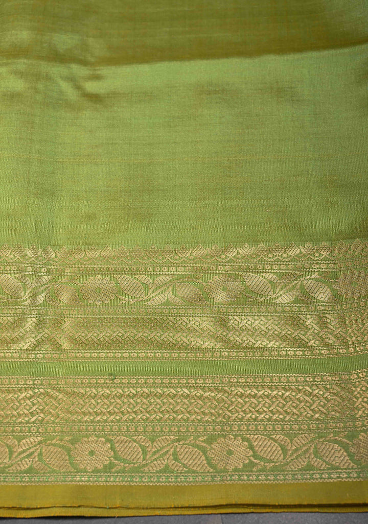Tea Green Pure Banarasi Katan Silk Saree with Chunri Buttis and Zari Border | SILK MARK CERTIFIED
