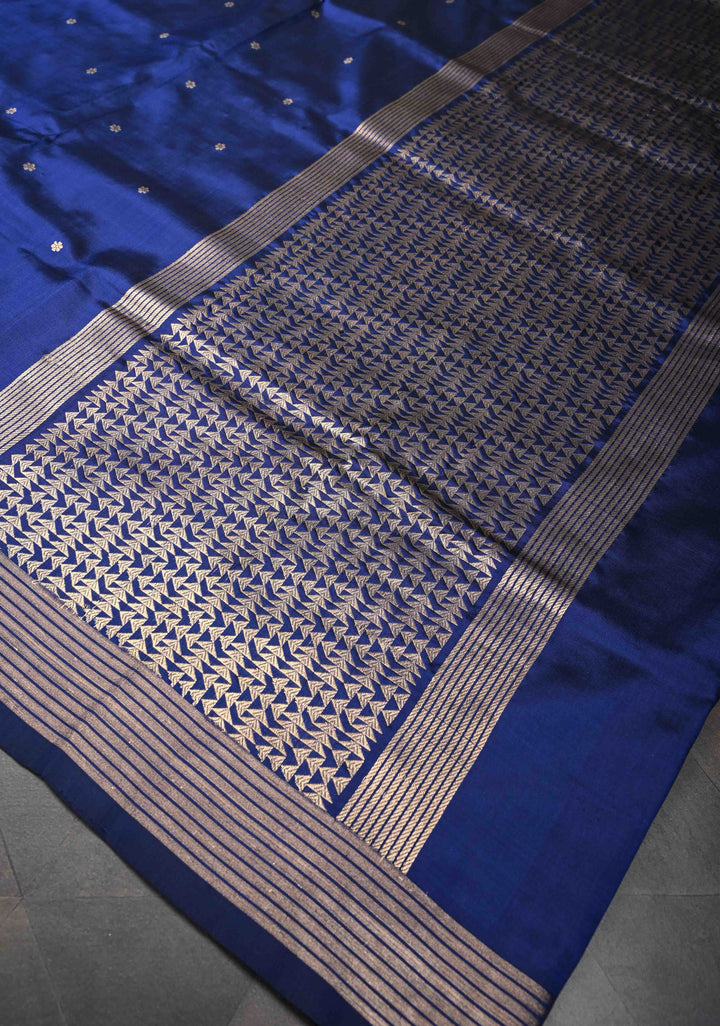 Navy Blue Pure Banarasi Katan Silk Saree with Chunri Buttis and Zari Border | SILK MARK CERTIFIED