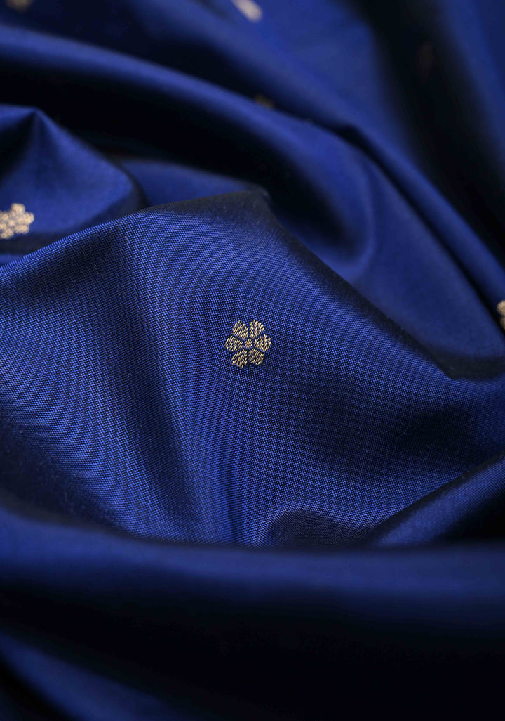 Navy Blue Pure Banarasi Katan Silk Saree with Chunri Buttis and Zari Border | SILK MARK CERTIFIED