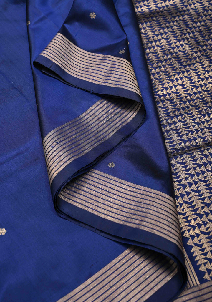 Navy Blue Pure Banarasi Katan Silk Saree with Chunri Buttis and Zari Border | SILK MARK CERTIFIED