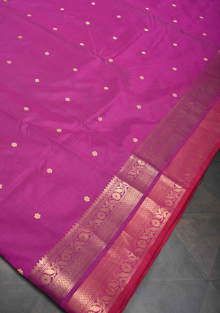 Magenta Pure Banarasi Katan Silk Saree with Chunri Buttis and Zari Border | SILK MARK CERTIFIED