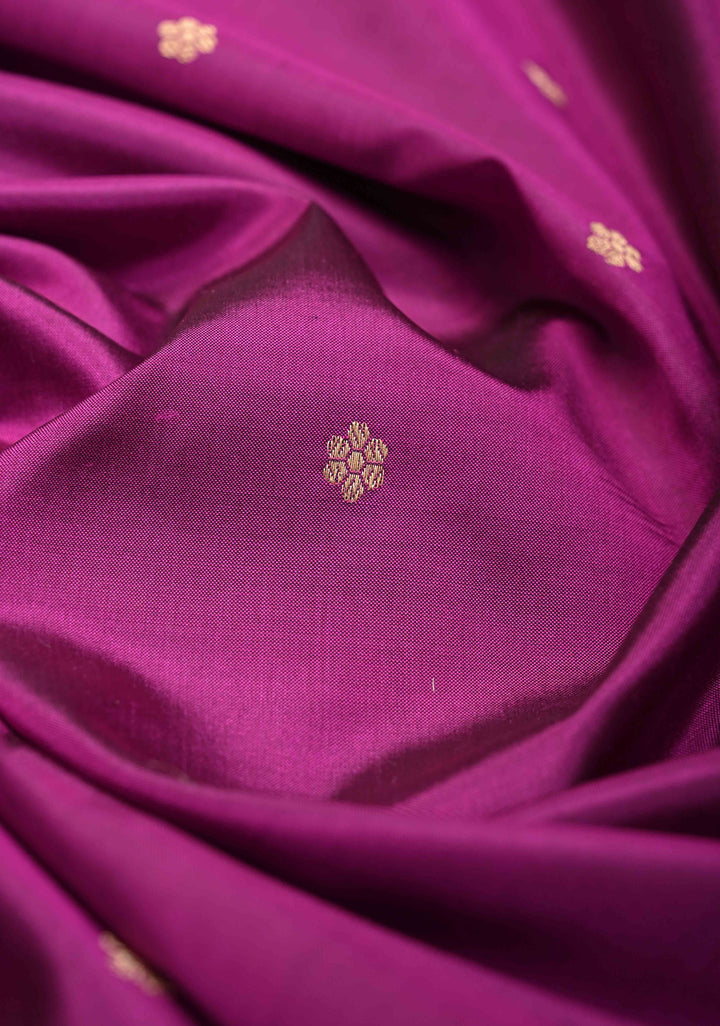 Magenta Pure Banarasi Katan Silk Saree with Chunri Buttis and Zari Border | SILK MARK CERTIFIED