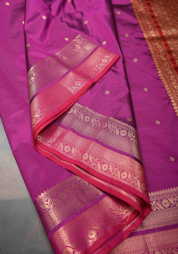 Magenta Pure Banarasi Katan Silk Saree with Chunri Buttis and Zari Border | SILK MARK CERTIFIED