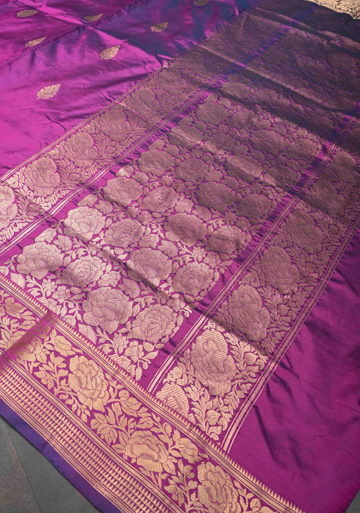 Pompadour Dual Tone Pure Banarasi Katan Silk Saree with Zari Buttis and Zari Border | SILK MARK CERTIFIED