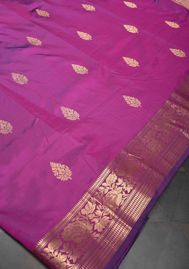 Pompadour Dual Tone Pure Banarasi Katan Silk Saree with Zari Buttis and Zari Border | SILK MARK CERTIFIED