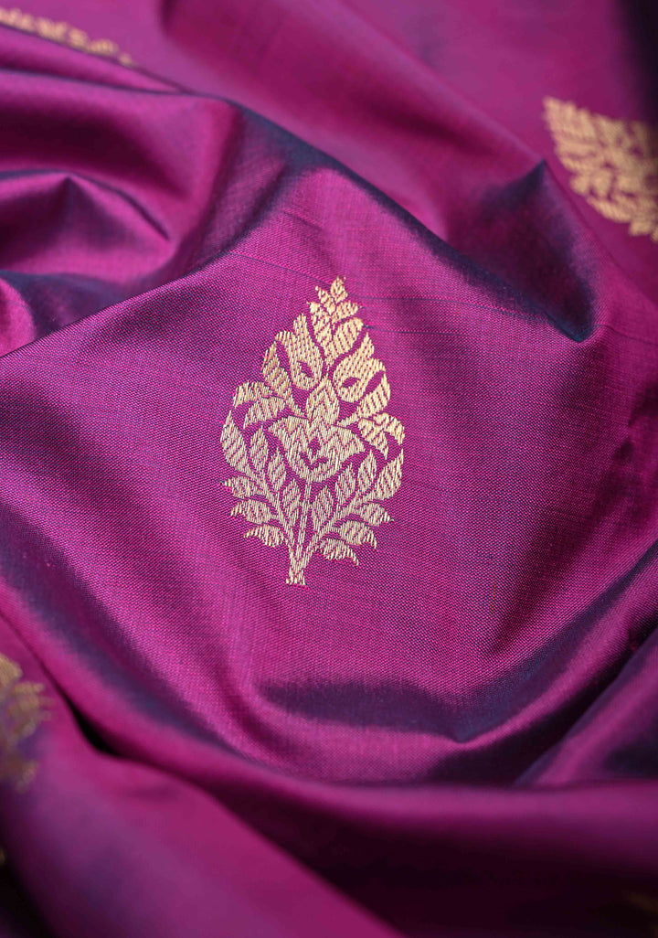Pompadour Dual Tone Pure Banarasi Katan Silk Saree with Zari Buttis and Zari Border | SILK MARK CERTIFIED