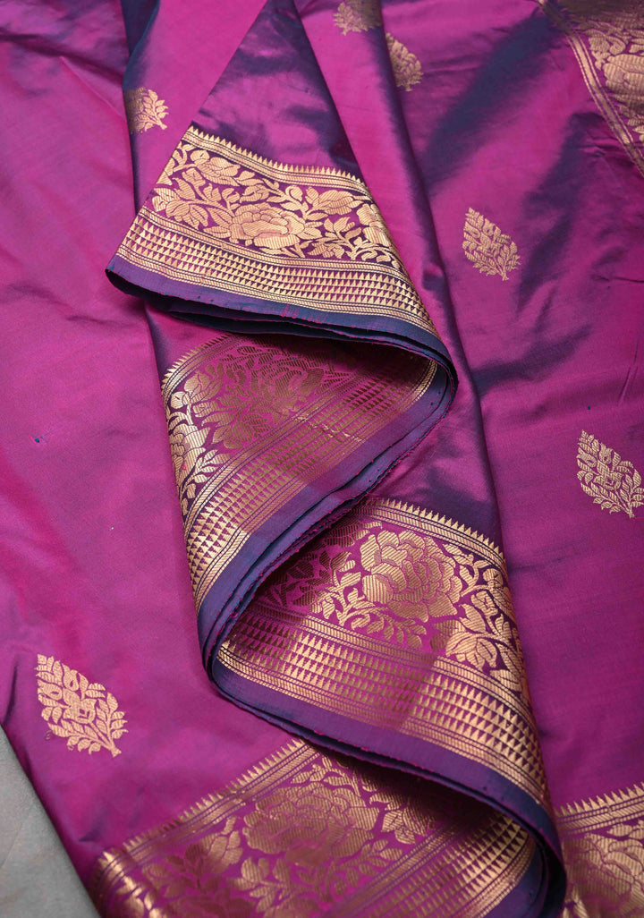 Pompadour Dual Tone Pure Banarasi Katan Silk Saree with Zari Buttis and Zari Border | SILK MARK CERTIFIED