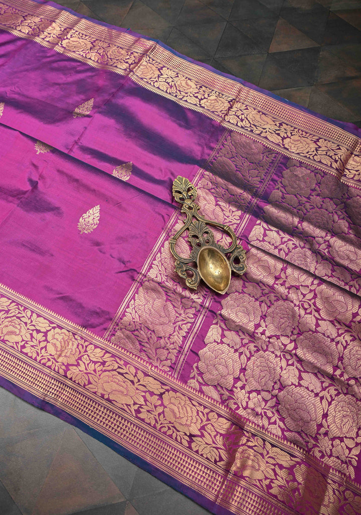Pompadour Dual Tone Pure Banarasi Katan Silk Saree with Zari Buttis and Zari Border | SILK MARK CERTIFIED