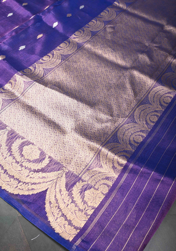 Purple Dual Tone Banarasi Organza Tissue Silk Saree with Sona Rupa Buttas and Scalloped Border | SILK MARK CERTIFIED
