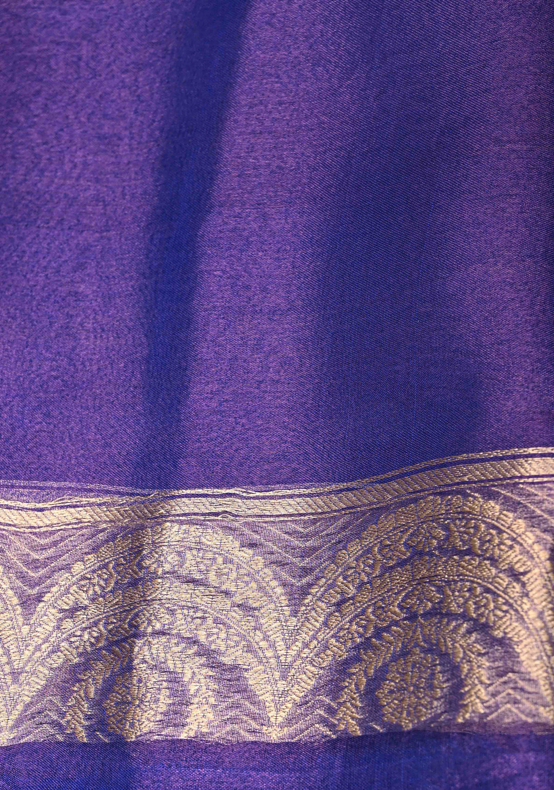 Purple Dual Tone Banarasi Organza Tissue Silk Saree with Sona Rupa Buttas and Scalloped Border | SILK MARK CERTIFIED