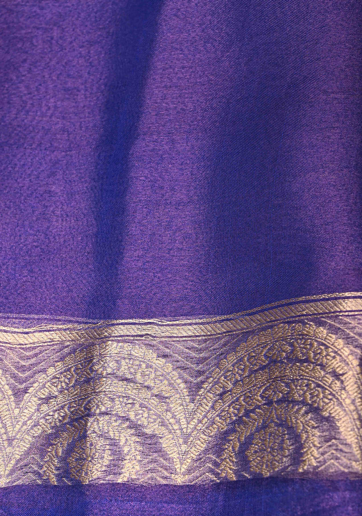 Purple Dual Tone Banarasi Organza Tissue Silk Saree with Sona Rupa Buttas and Scalloped Border | SILK MARK CERTIFIED