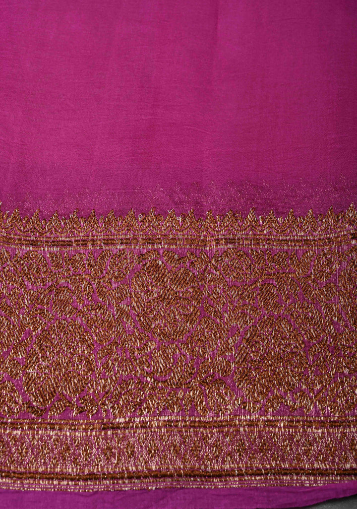 Beige Pure Banarasi Kora Silk Saree with Antique Floral Zari Buttas and Contrast Zari Border | SILK MARK CERTIFIED