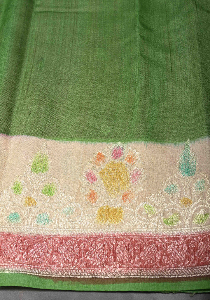 Pink Banarasi Tussar Georgette Saree with Zari Buttas And Hand Brushed Border | SILK MARK CERTIFIED