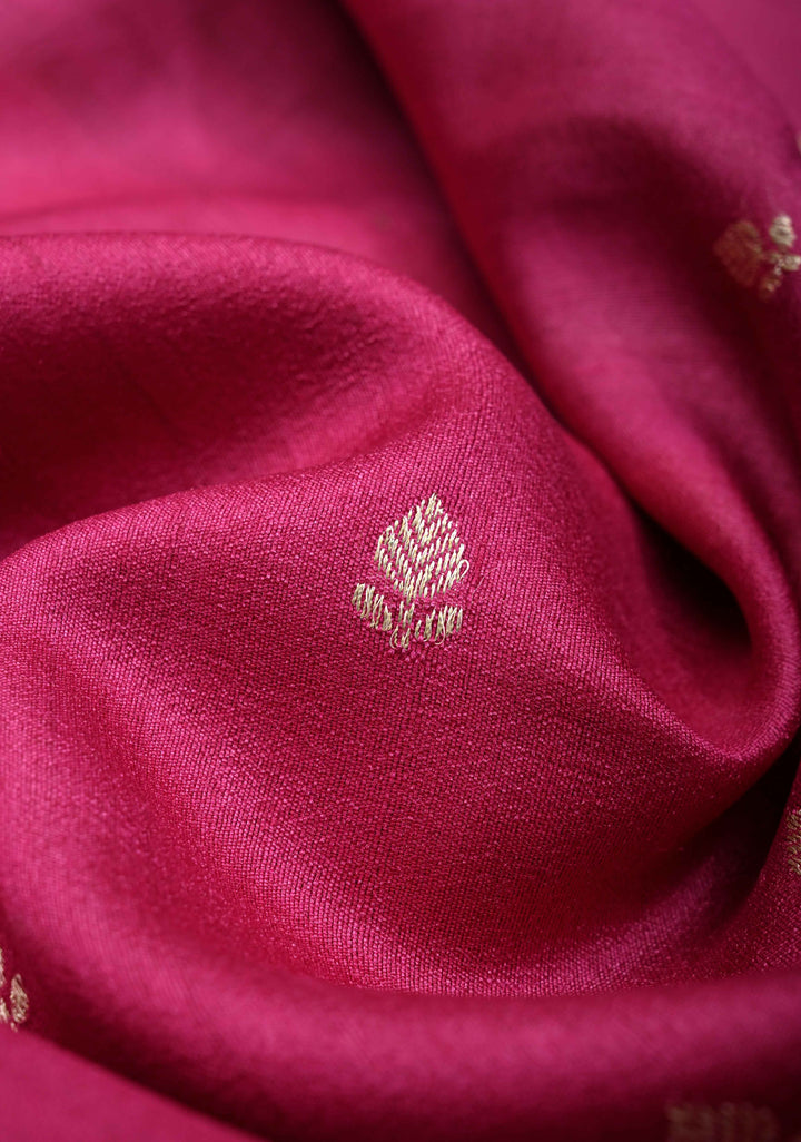 Pink Banarasi Tussar Georgette Saree with Zari Buttas And Hand Brushed Border | SILK MARK CERTIFIED