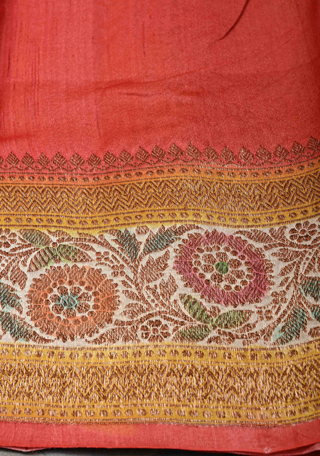 Bottle Green Banarasi Tussar Silk Saree with Antique Zari & Hand Brushed Border | SILK MARK CERTIFIED