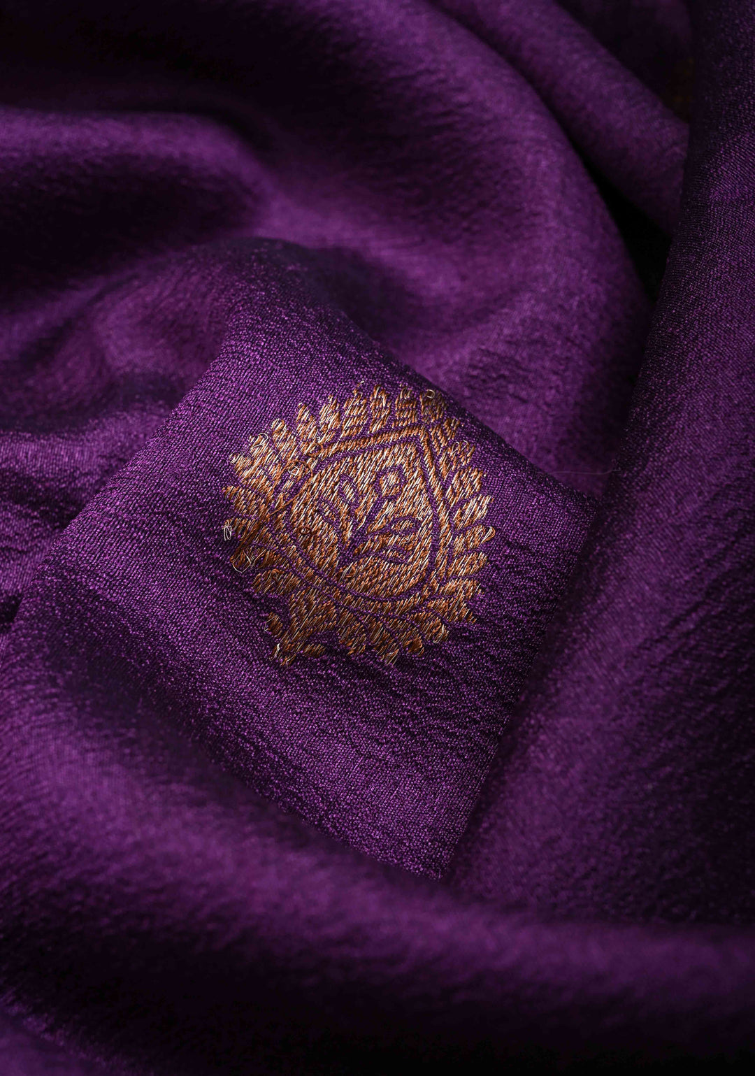 Eggplant Purple Banarasi Tussar Georgette Saree with Antique Zari & Hand Brushed Border | SILK MARK CERTIFIED