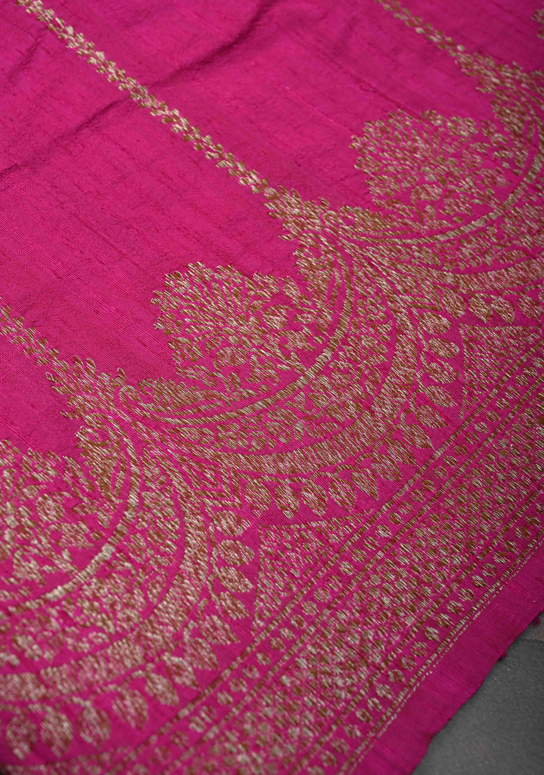 Pink Banarasi Raw Silk Saree with Zari Vertical Stripes and Scalloped Border | SILK MARK CERTIFIED