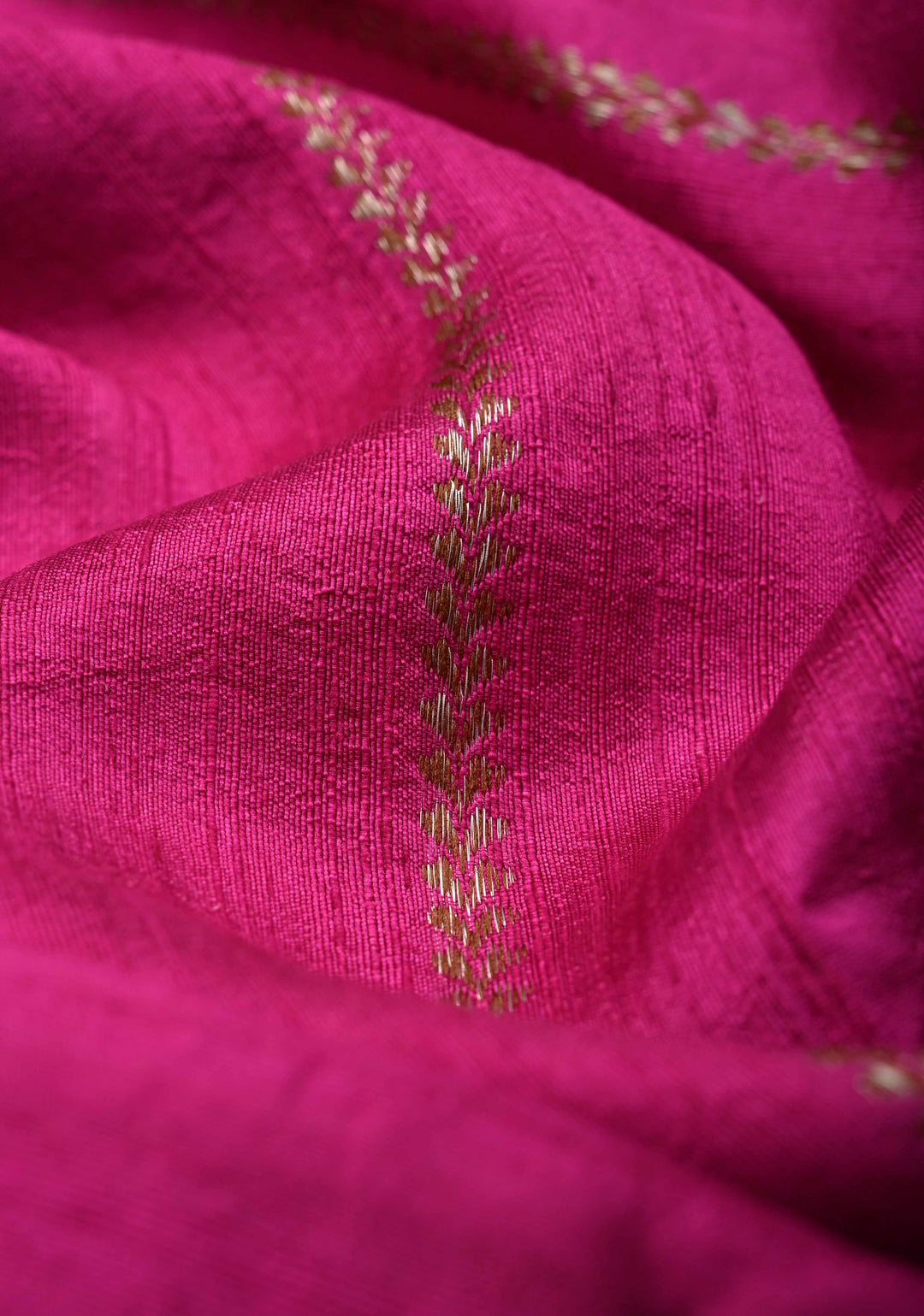 Pink Banarasi Raw Silk Saree with Zari Vertical Stripes and Scalloped Border | SILK MARK CERTIFIED