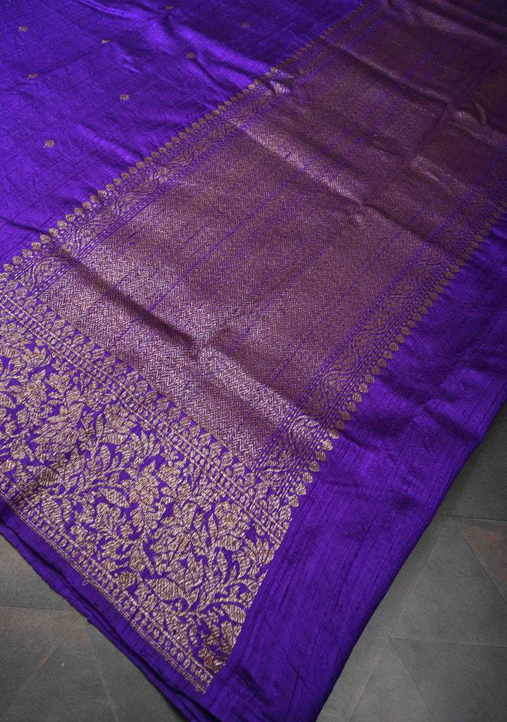 Purple Banarasi Raw Silk Saree with Antique Zari Buttis and Zari Border | SILK MARK CERTIFIED