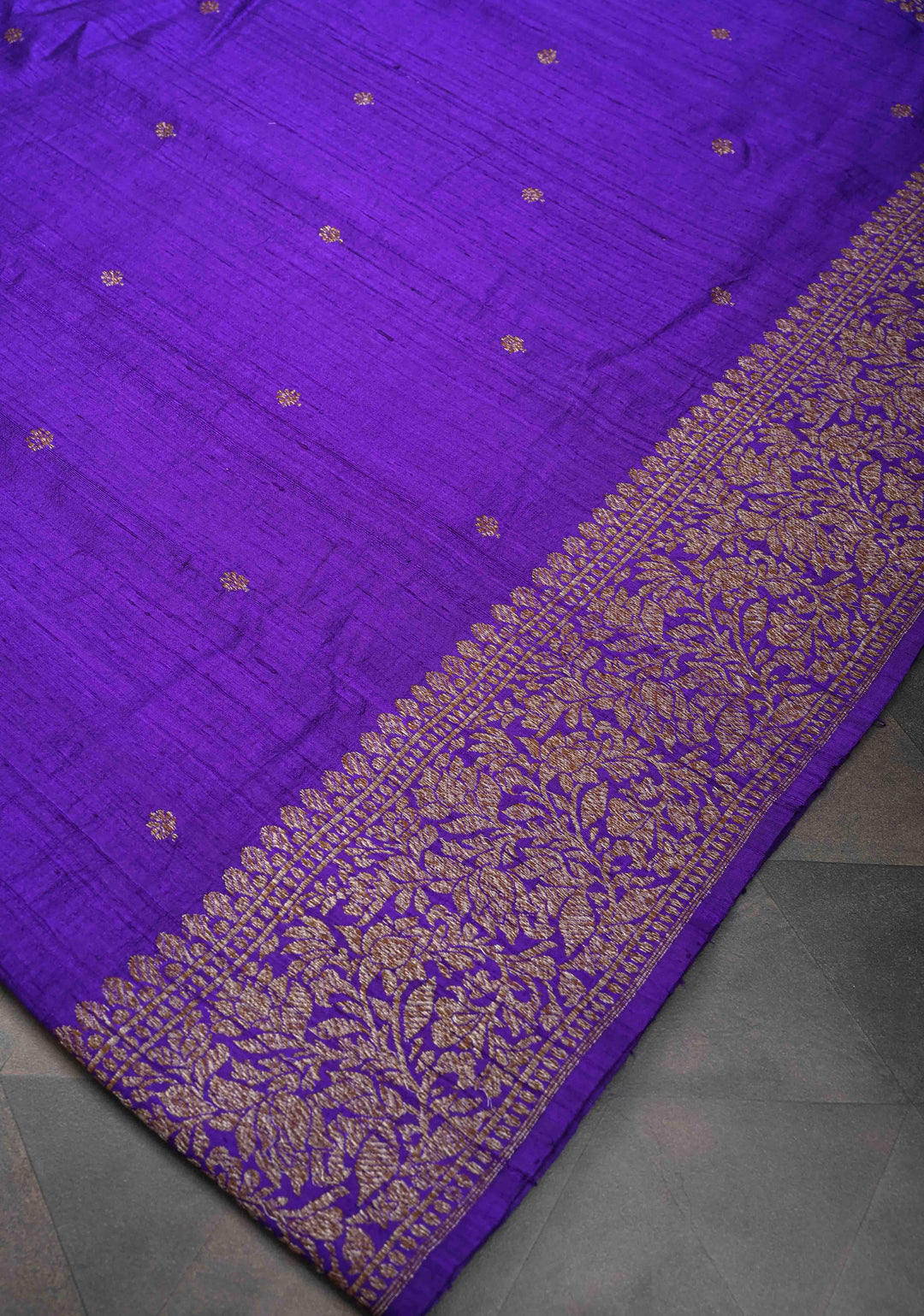 Purple Banarasi Raw Silk Saree with Antique Zari Buttis and Zari Border | SILK MARK CERTIFIED