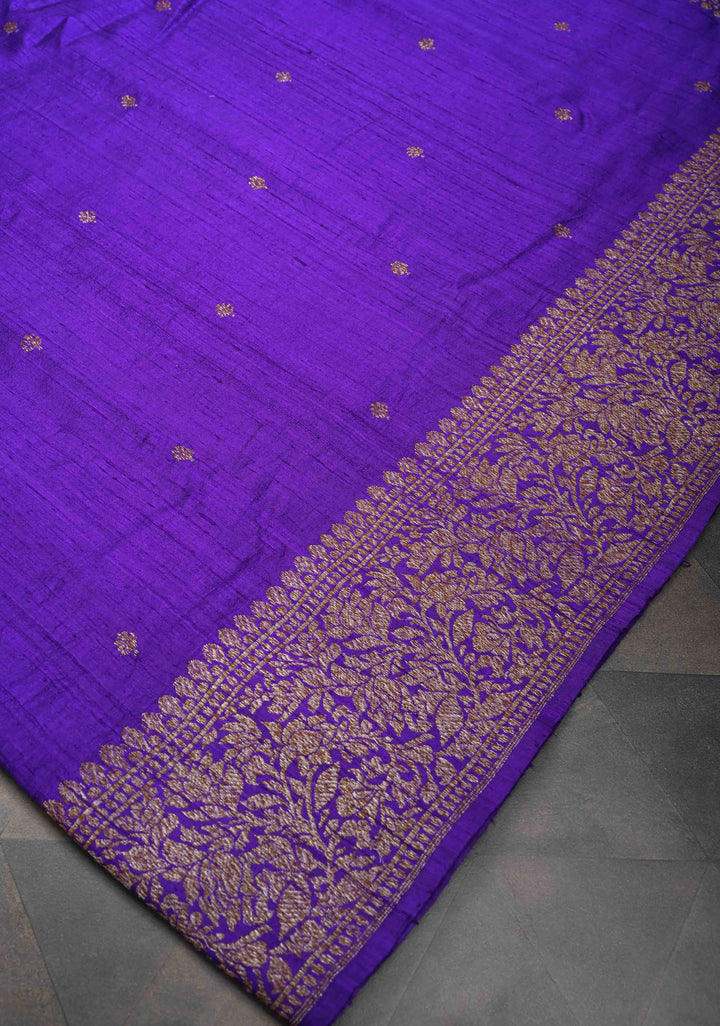 Purple Banarasi Raw Silk Saree with Antique Zari Buttis and Zari Border | SILK MARK CERTIFIED