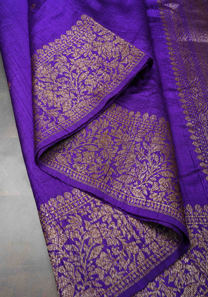 Purple Banarasi Raw Silk Saree with Antique Zari Buttis and Zari Border | SILK MARK CERTIFIED