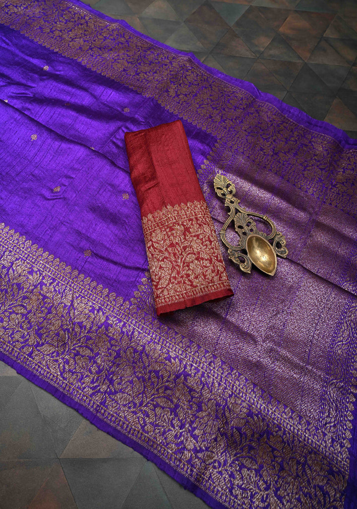 Purple Banarasi Raw Silk Saree with Antique Zari Buttis and Zari Border | SILK MARK CERTIFIED