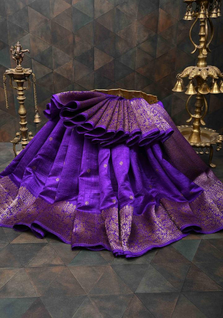 Purple Banarasi Raw Silk Saree with Antique Zari Buttis and Zari Border | SILK MARK CERTIFIED