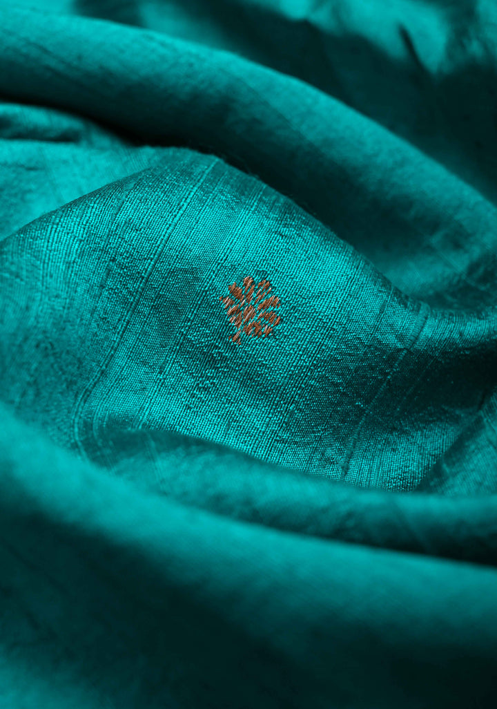 Teal Banarasi Raw Silk Saree with Antique Zari Buttis and Zari Border | SILK MARK CERTIFIED