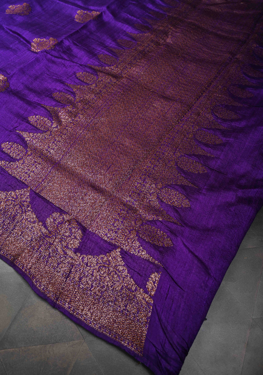 Purple Banarasi Raw Silk Saree with Antique Zari Buttas and Scalloped Border | SILK MARK CERTIFIED
