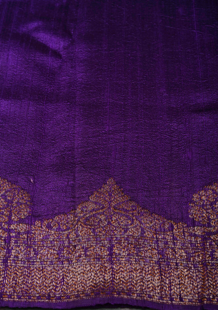 Purple Banarasi Raw Silk Saree with Antique Zari Buttas and Scalloped Border | SILK MARK CERTIFIED