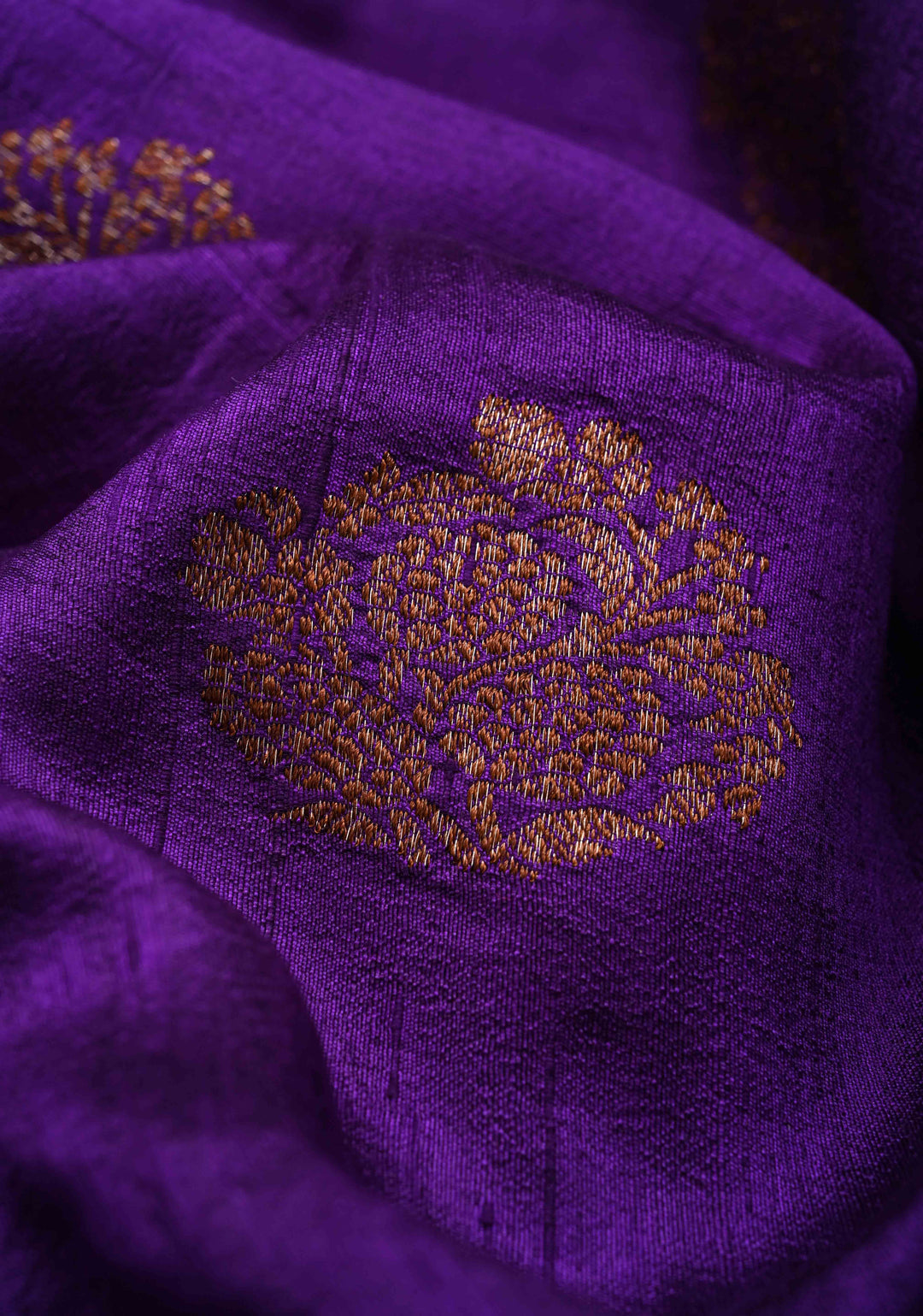 Purple Banarasi Raw Silk Saree with Antique Zari Buttas and Scalloped Border | SILK MARK CERTIFIED