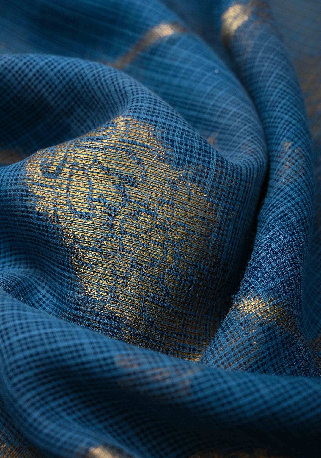 Blue Kota Doria Cotton Saree with Zari Buttas, Leheriya Design And Zari Border