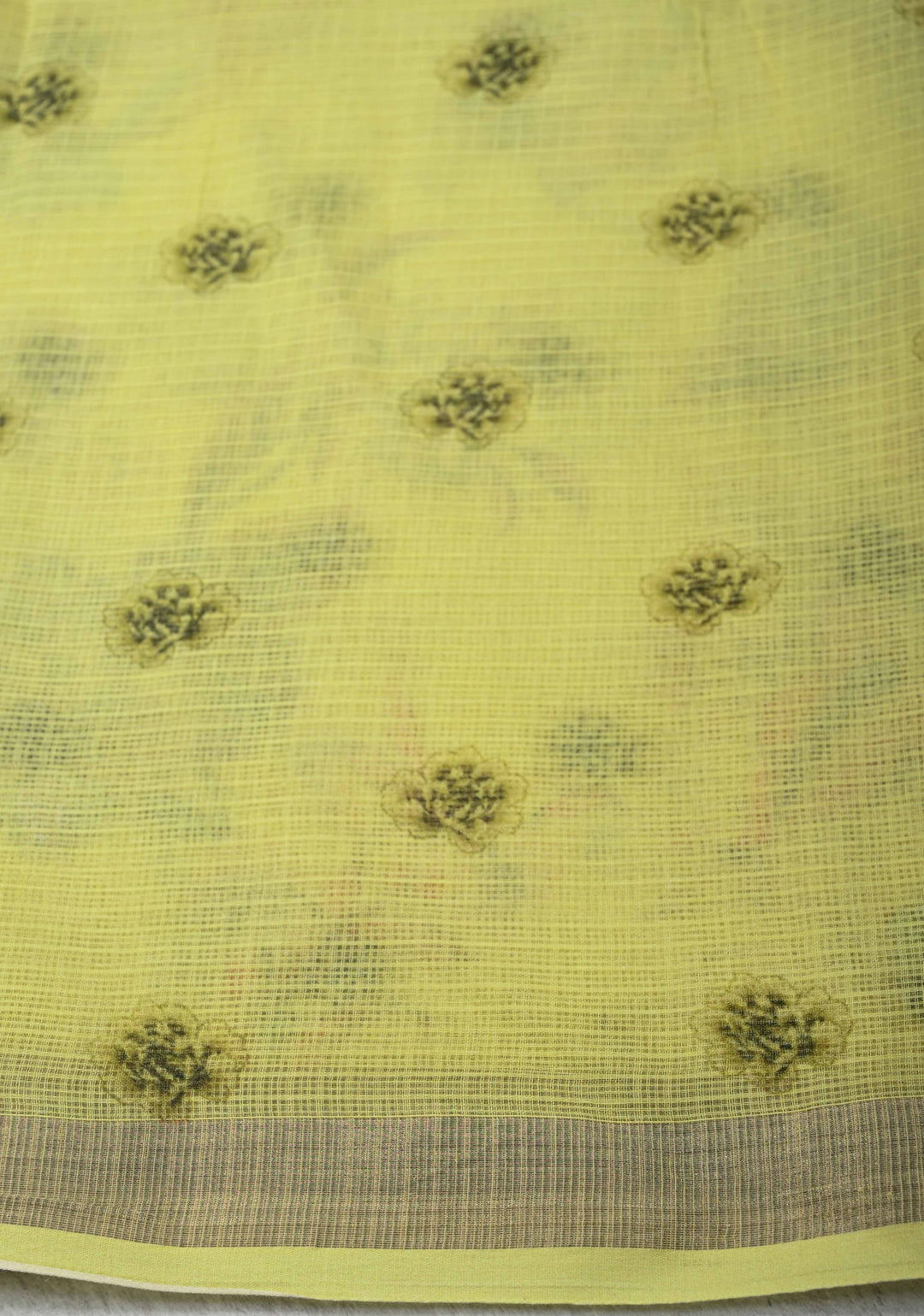 Butter Yellow Kota Doria Cotton Saree with Floral Digital Print And Minimal Zari Border