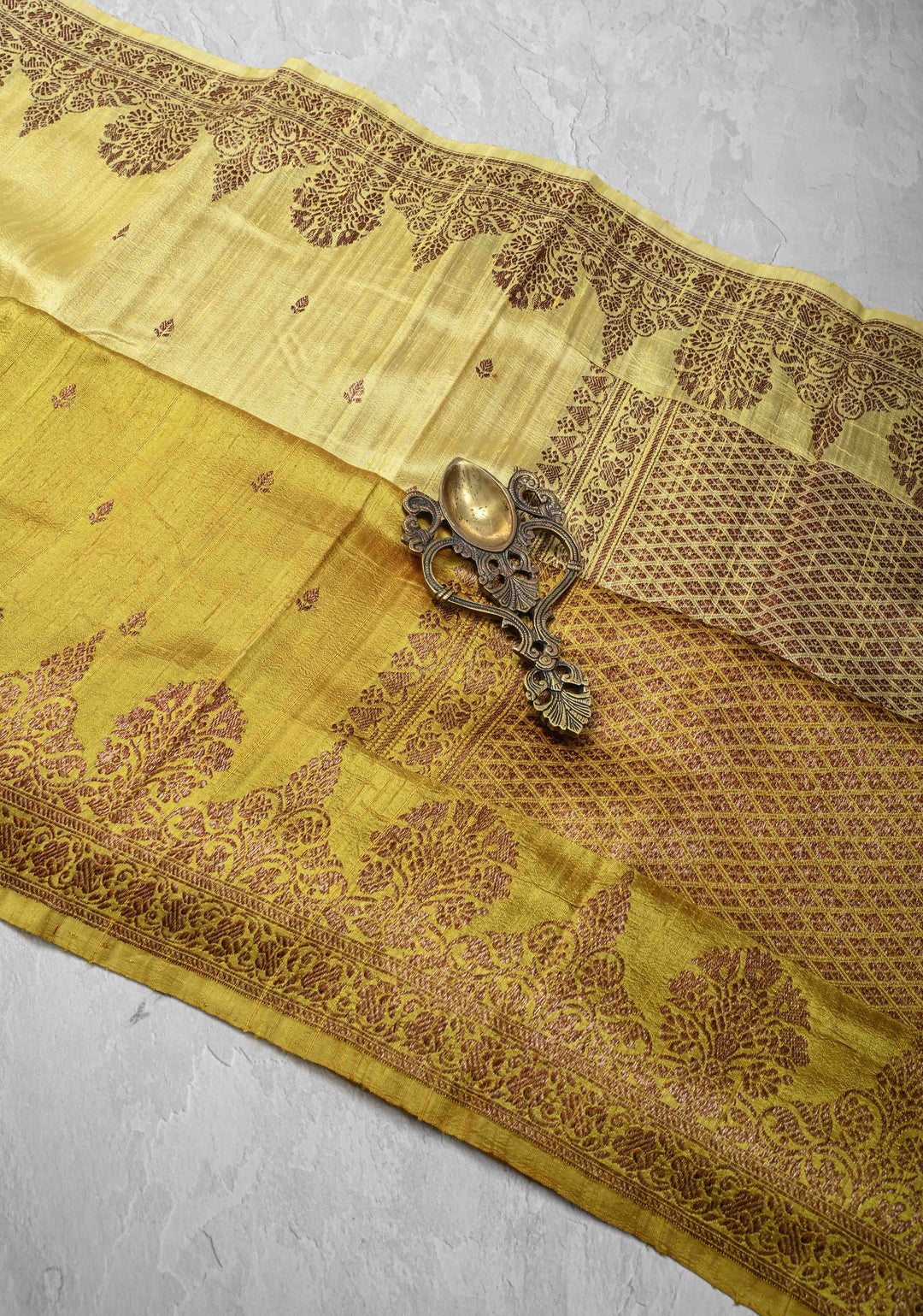 Ombre Yellow Banarasi Raw Silk Saree with Antique Zari Buttis & Zari Border | SILK MARK CERTIFIED
