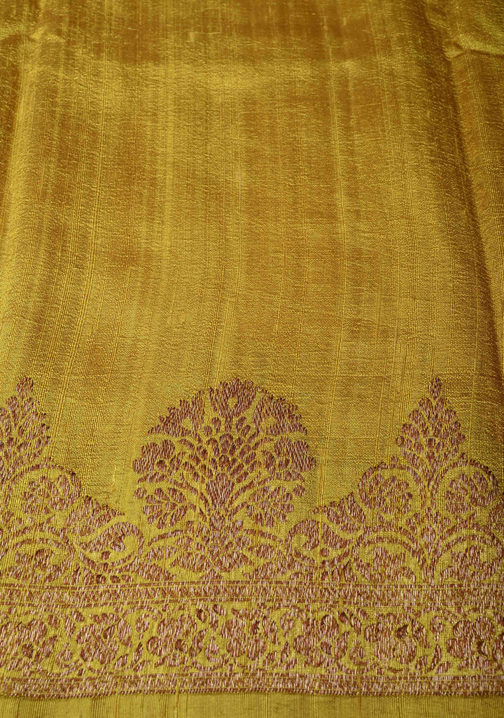 Ombre Yellow Banarasi Raw Silk Saree with Antique Zari Buttis & Zari Border | SILK MARK CERTIFIED