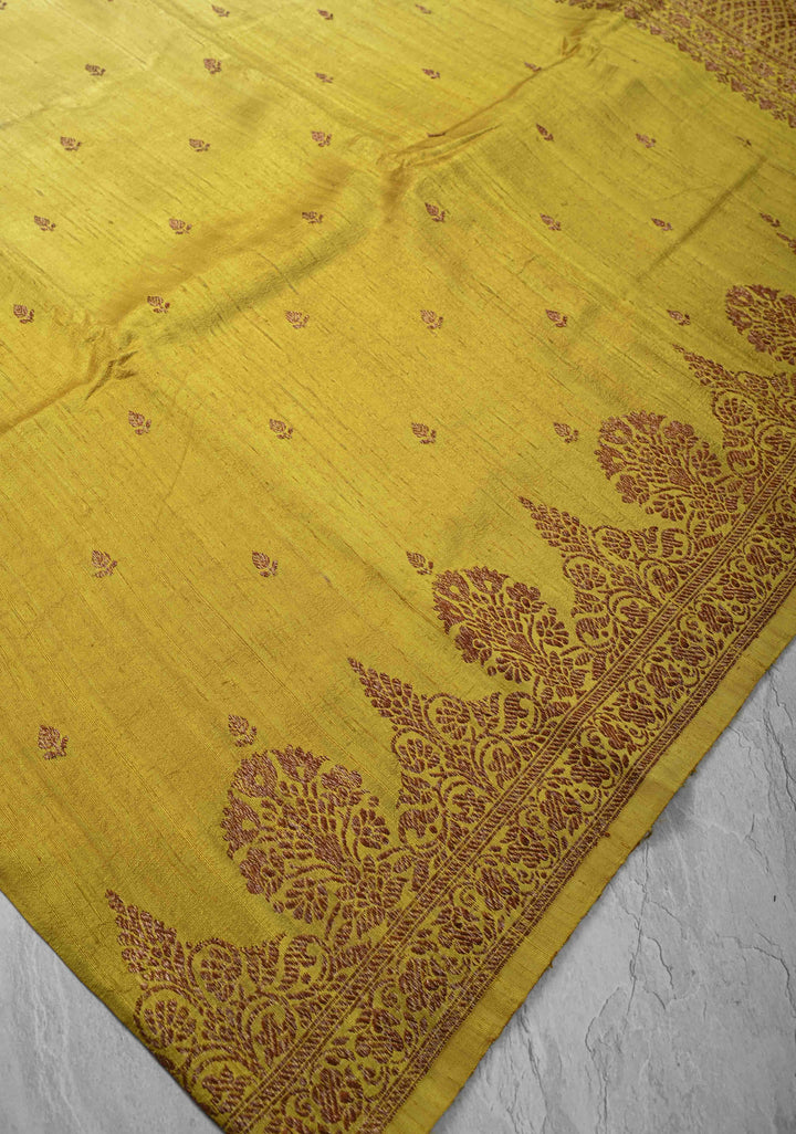Ombre Yellow Banarasi Raw Silk Saree with Antique Zari Buttis & Zari Border | SILK MARK CERTIFIED