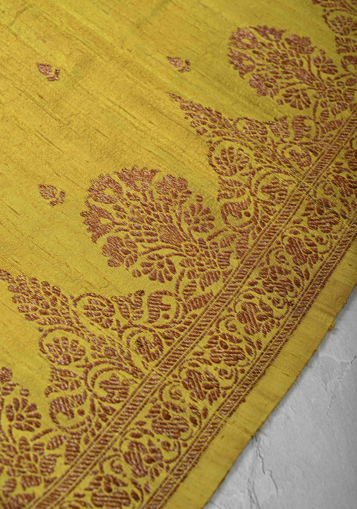 Ombre Yellow Banarasi Raw Silk Saree with Antique Zari Buttis & Zari Border | SILK MARK CERTIFIED