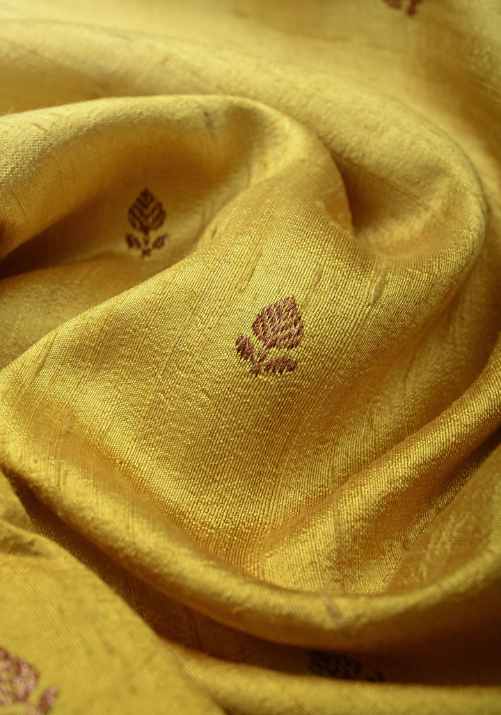 Ombre Yellow Banarasi Raw Silk Saree with Antique Zari Buttis & Zari Border | SILK MARK CERTIFIED