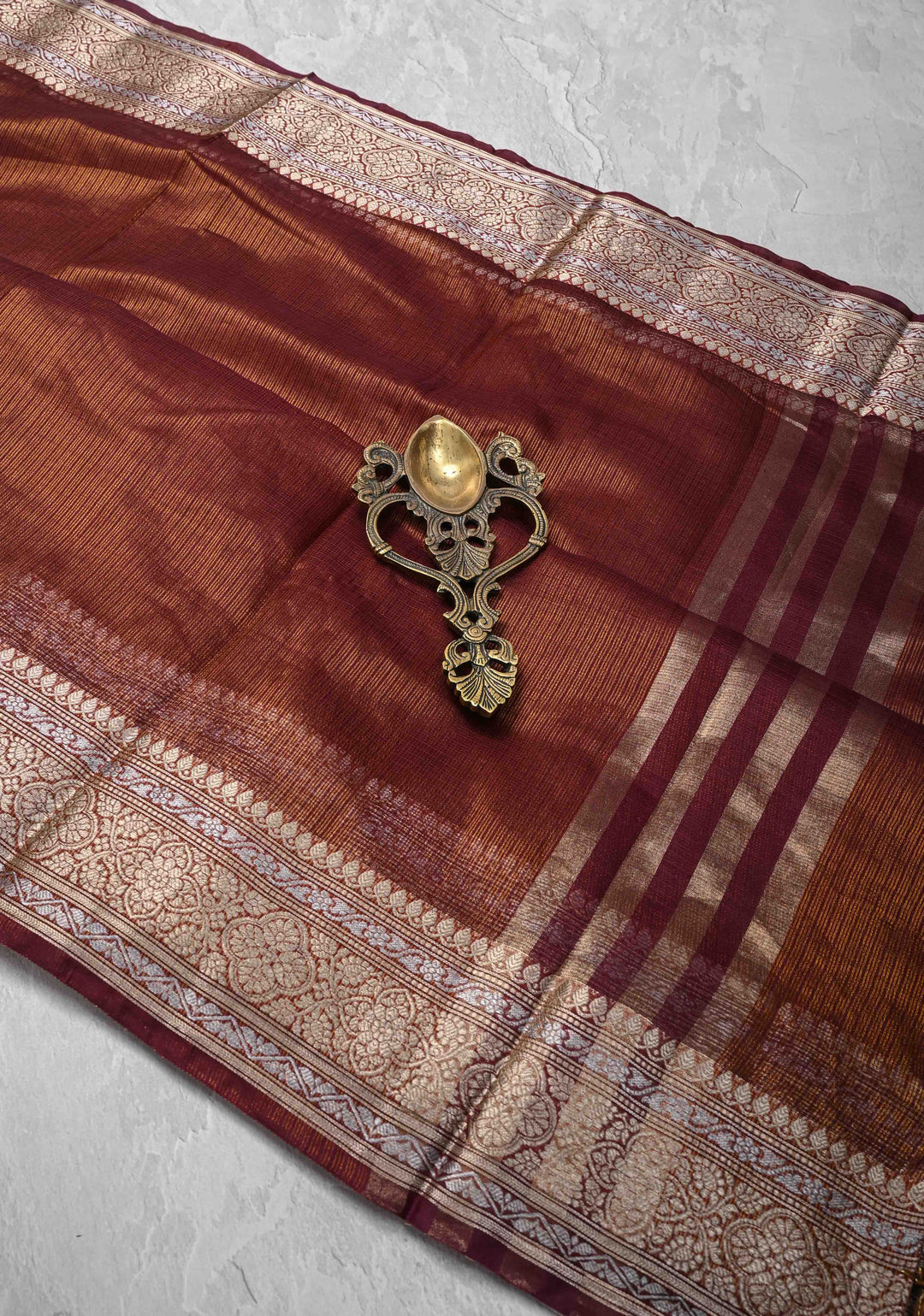 Plum Purple Kota Doria Tissue Cotton Saree with Sona Rupa Zari Border