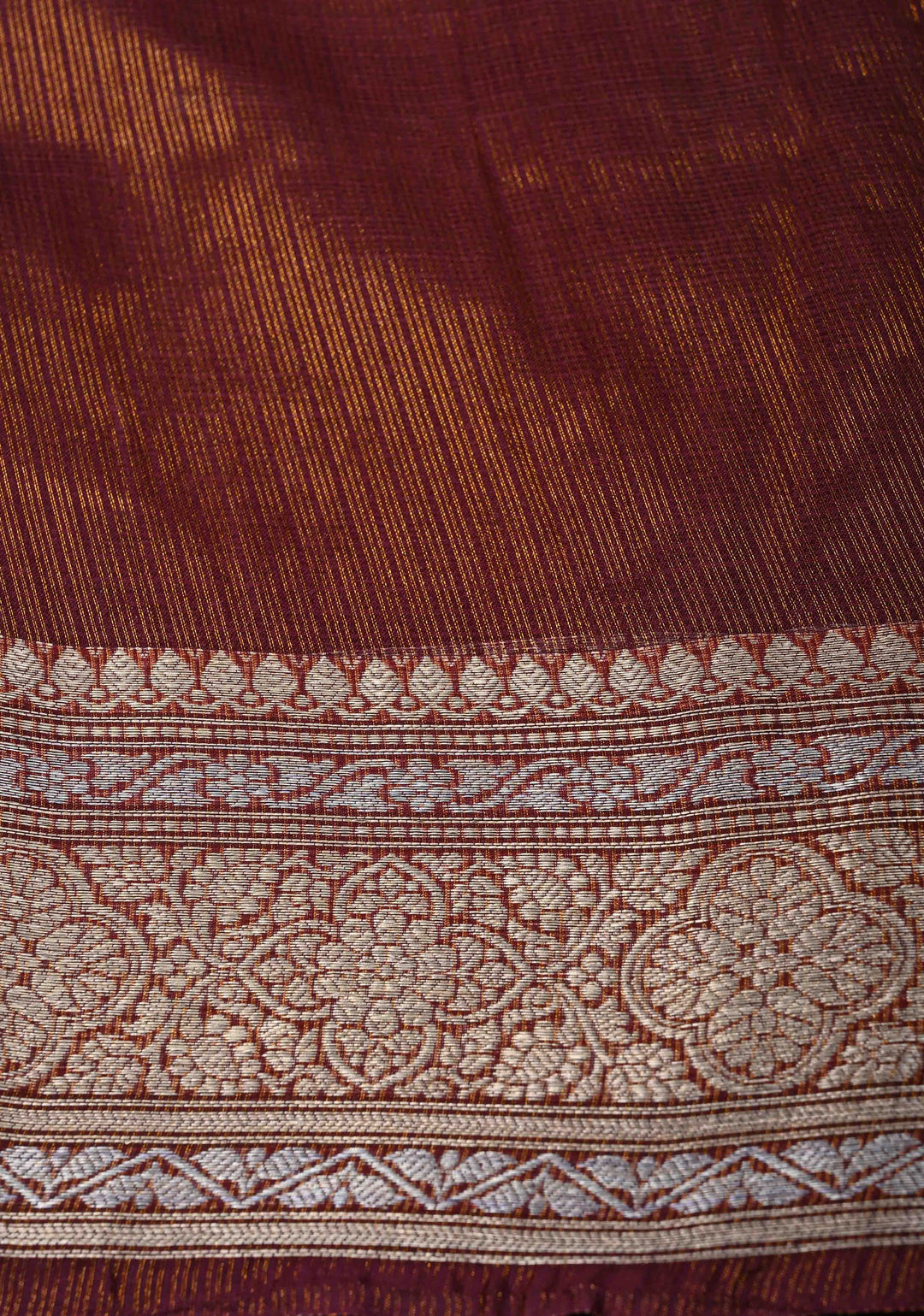 Plum Purple Kota Doria Tissue Cotton Saree with Sona Rupa Zari Border
