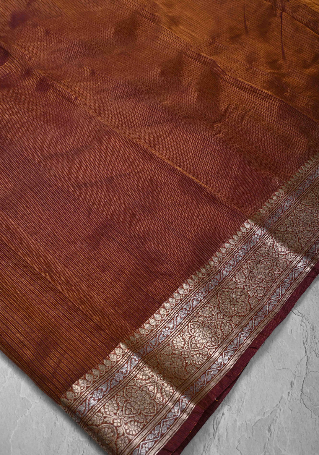 Plum Purple Kota Doria Tissue Cotton Saree with Sona Rupa Zari Border