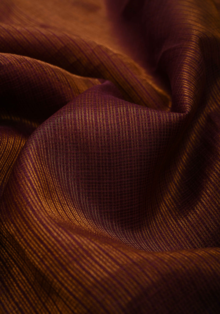 Plum Purple Kota Doria Tissue Cotton Saree with Sona Rupa Zari Border